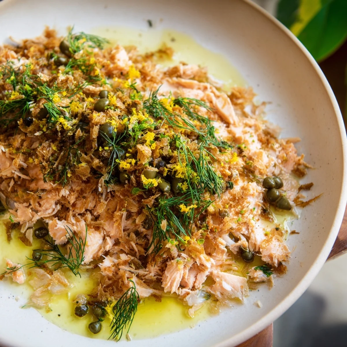 Golden, pan-seared Simple Fork-Friendly Lemon-Herb Tilapia, drizzled with a bright lemon caper sauce, ready to serve.