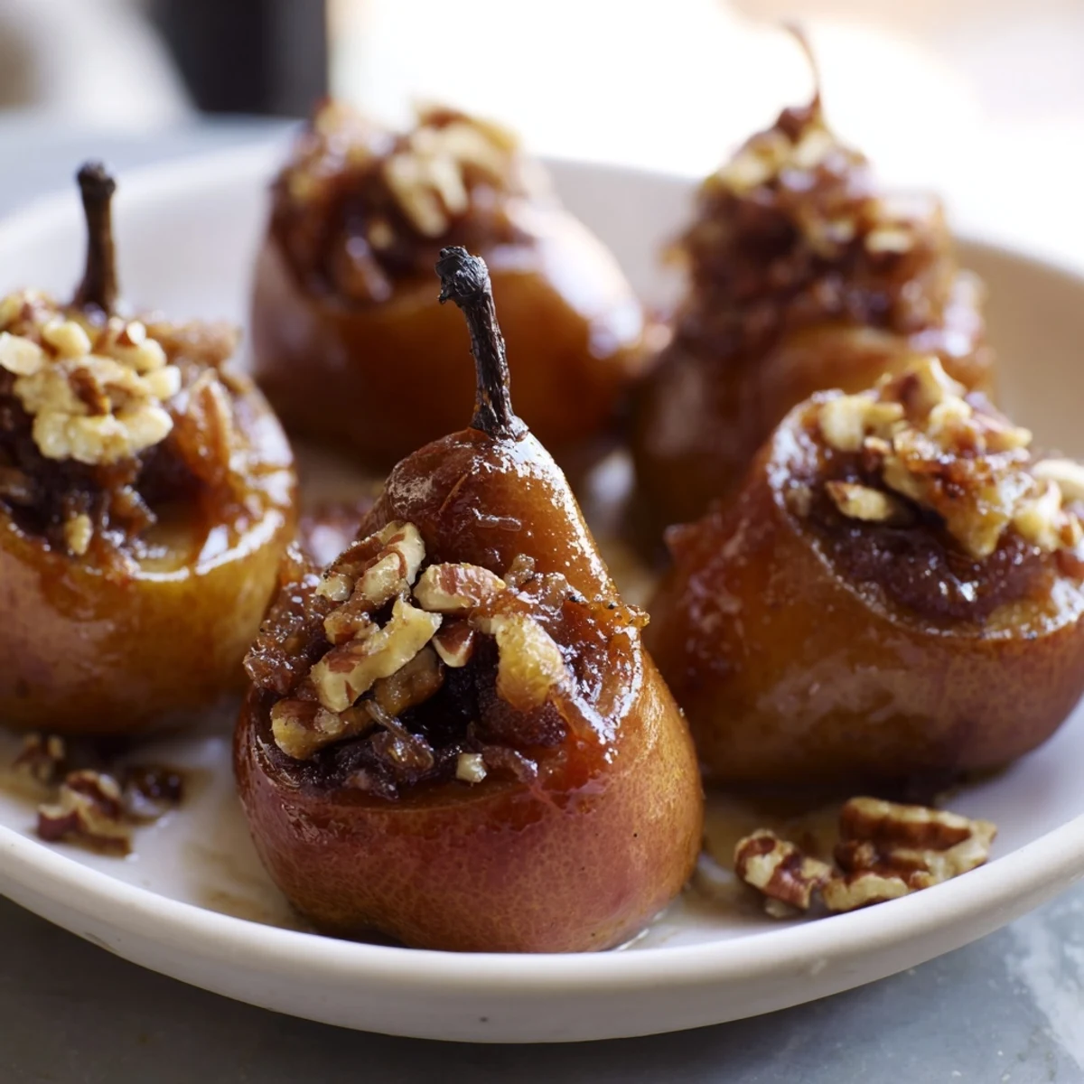 Warm Maple-Warm Cozy Plate featuring caramelized pears and walnuts, a perfect dessert aroma.