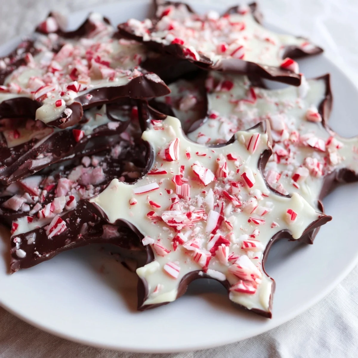 Homemade Peppermint Bark Snowflakes look irresistible, featuring a generous sprinkle of crushed peppermint pieces.