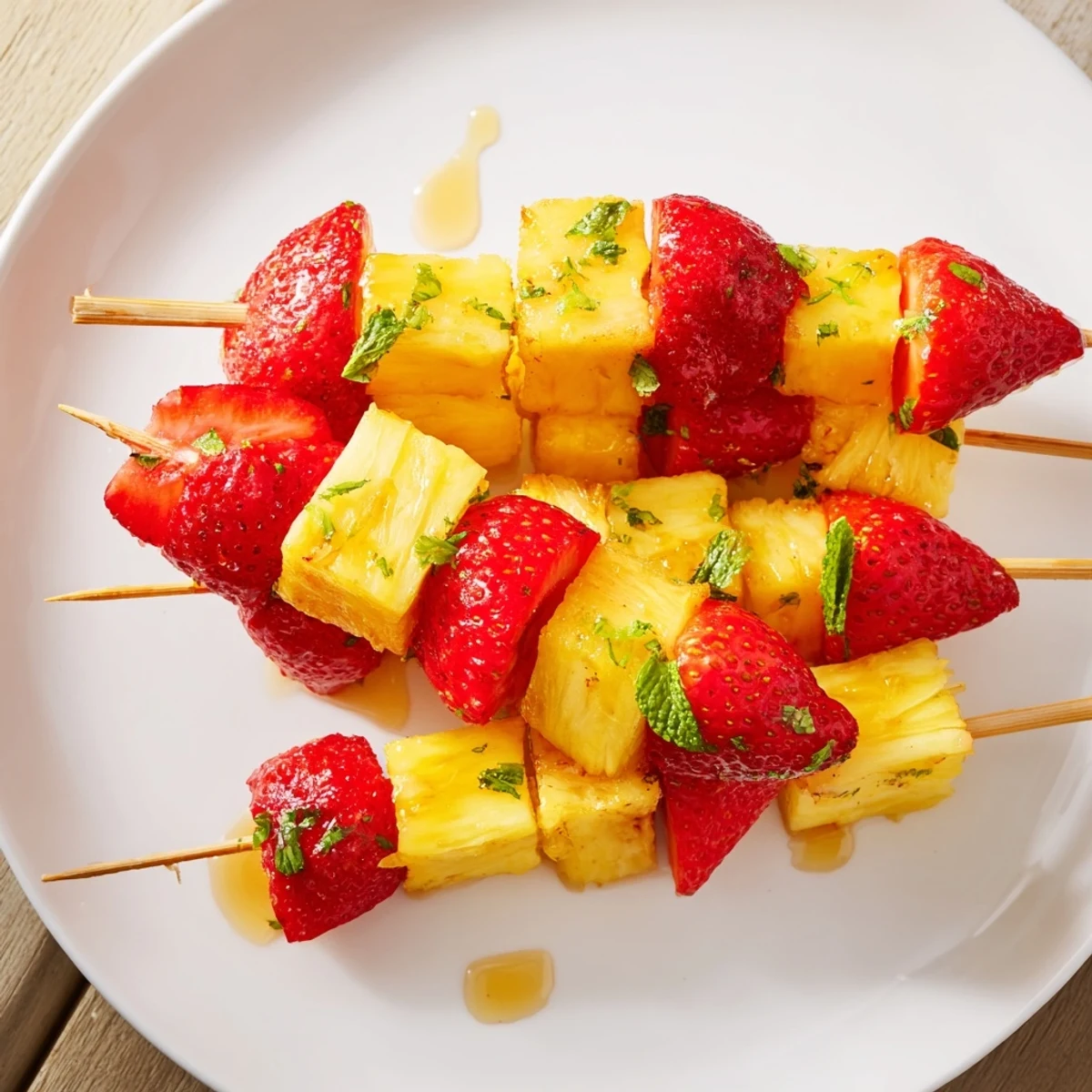 Vibrant fruit skewers with juicy pineapple and sweet strawberries, ready for a healthy snack.