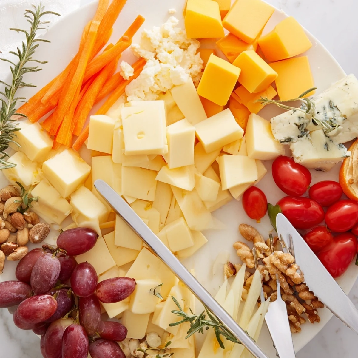Inviting housewarming open house spread, featuring sharp cheddar, creamy brie, and accompaniments, ready to serve!