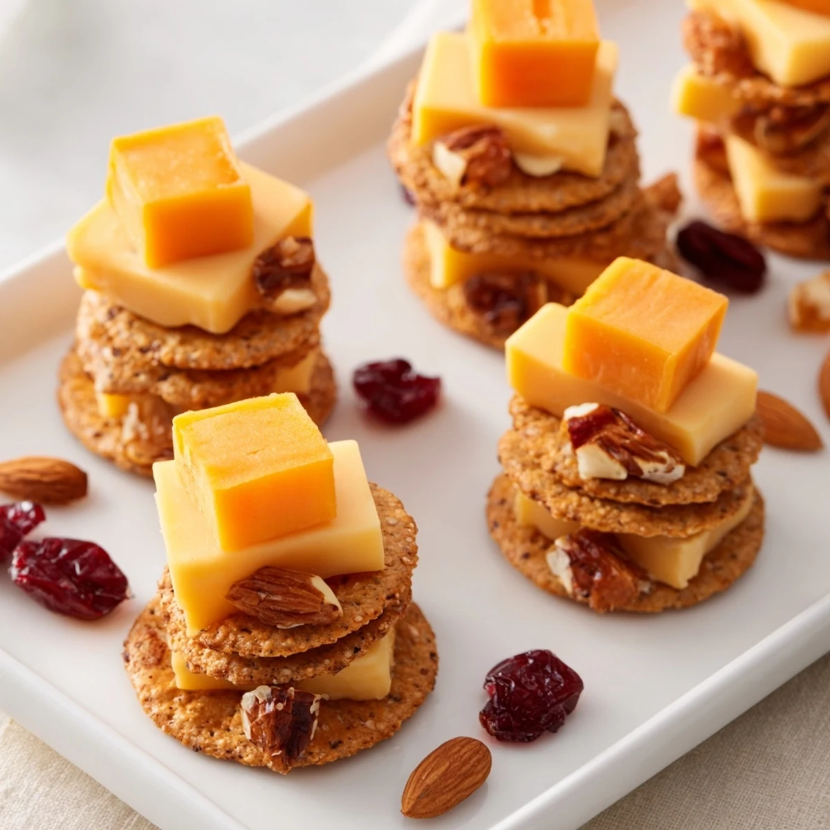 Work From Home Desk Treat: neatly stacked cheese and crackers, ready for a quick and easy snack.