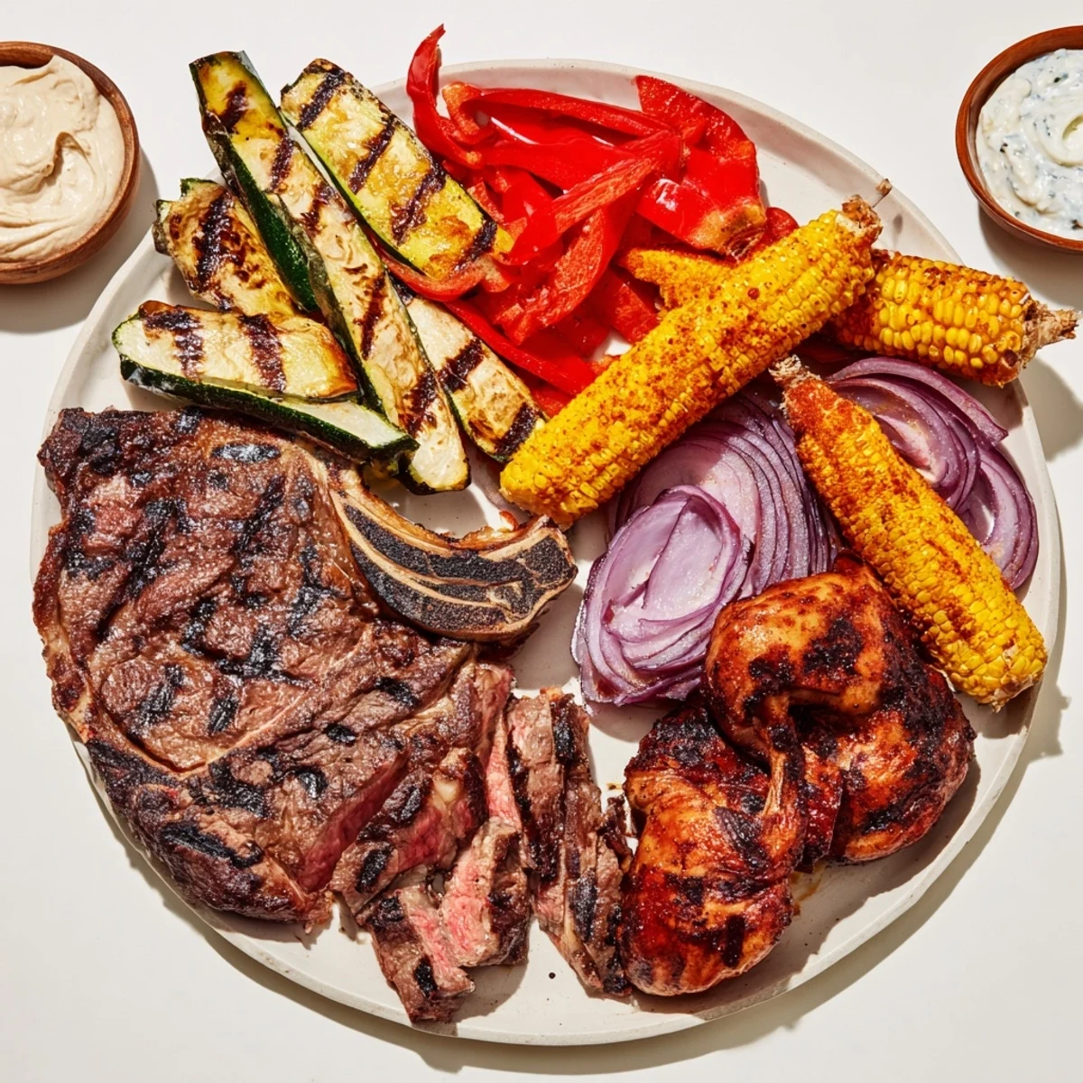 Generous Backyard BBQ Companion platter with grilled meats and vibrant vegetables, ready for sharing.
