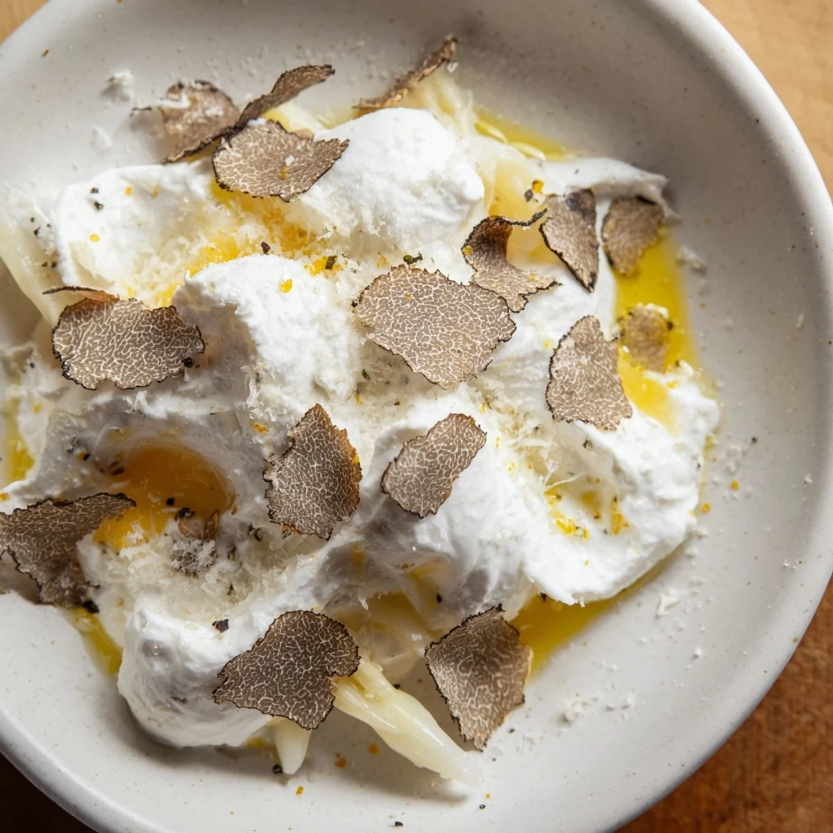 Freshly plated The Silver Birch features delicate asparagus, cheese, and aromatic black truffle, perfect for a starter.