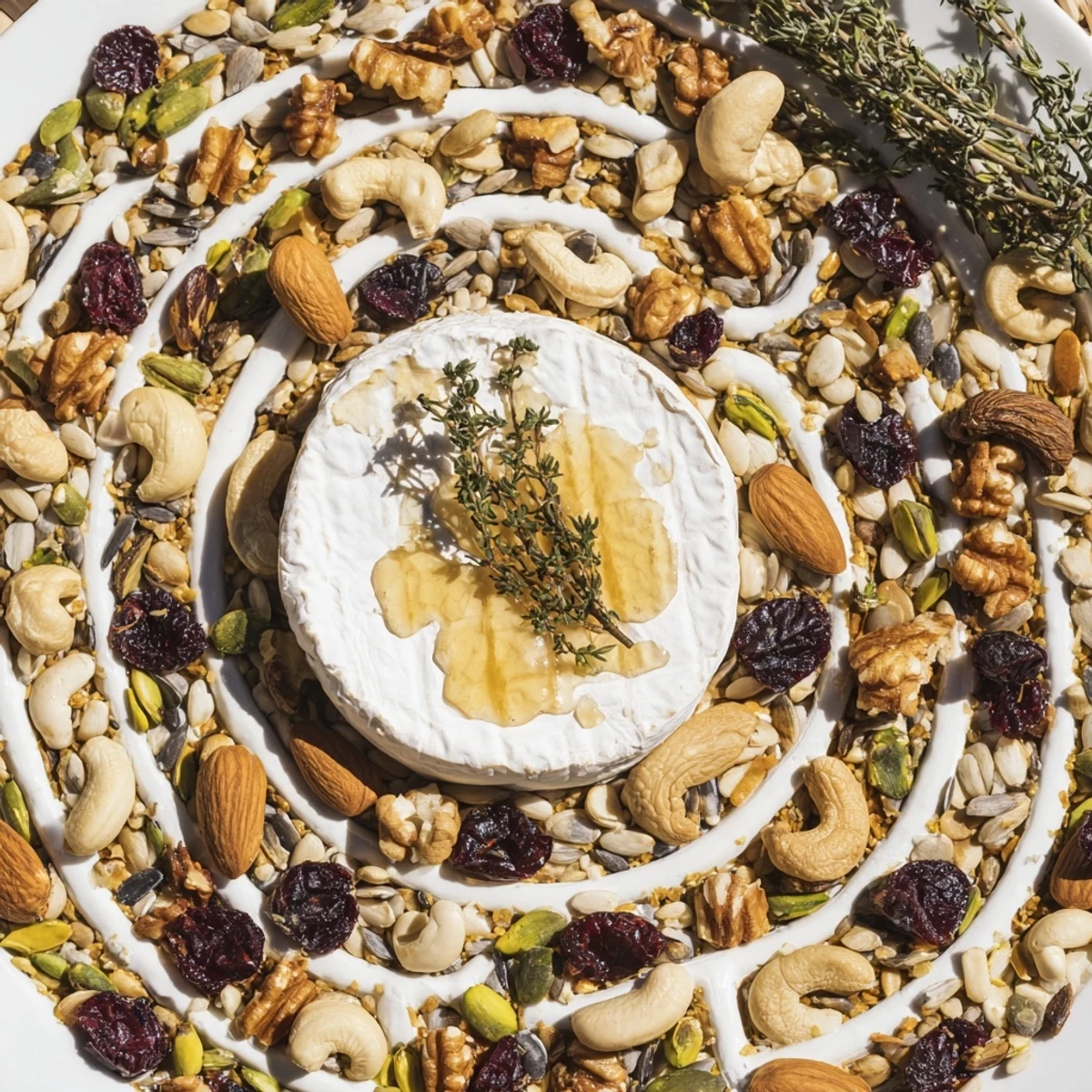 Magnificent Labyrinth party appetizer: a tempting maze of nuts leading to a soft cheese centerpiece.