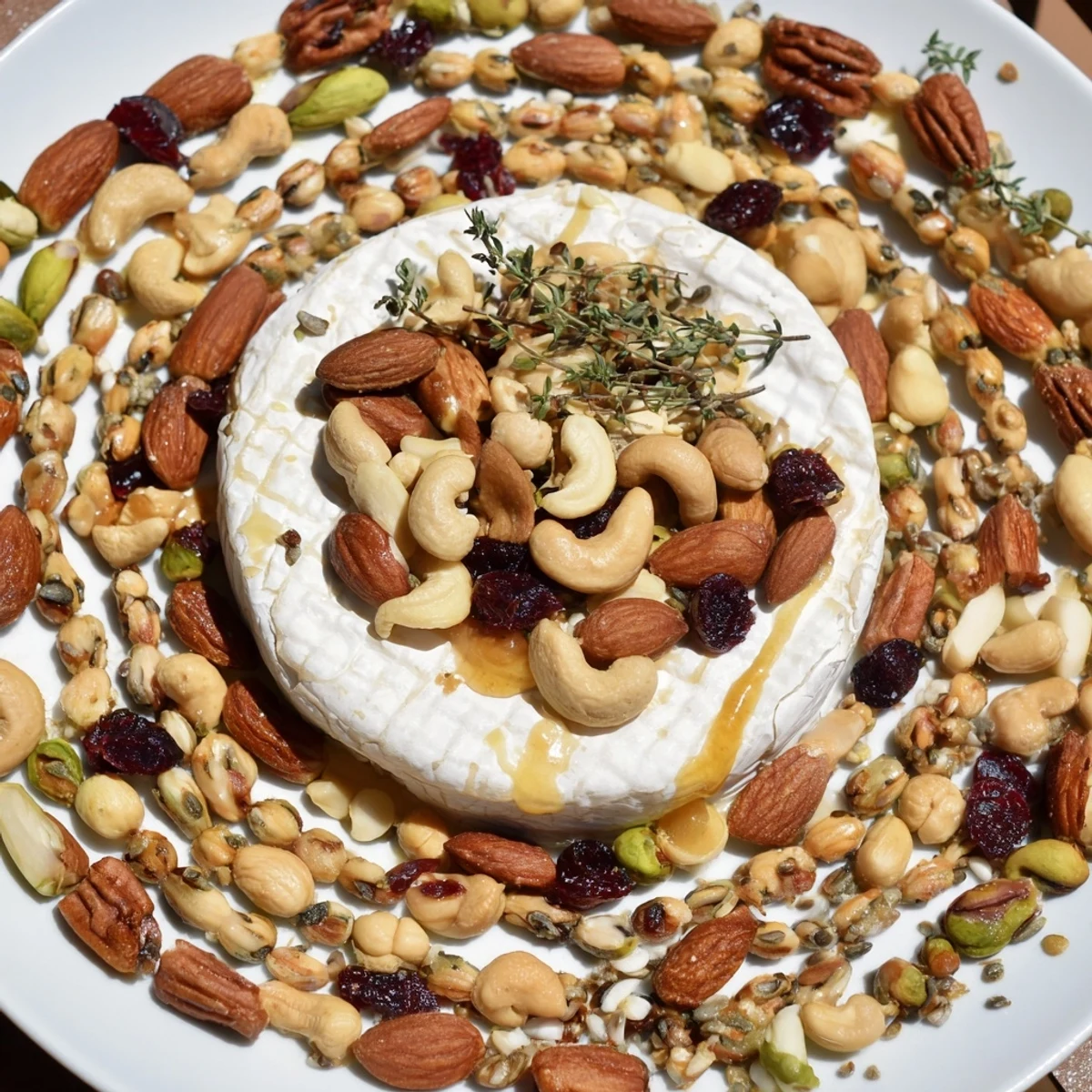 A colorful Labyrinth appetizer featuring a creamy cheese wheel at the maze's delectable core.