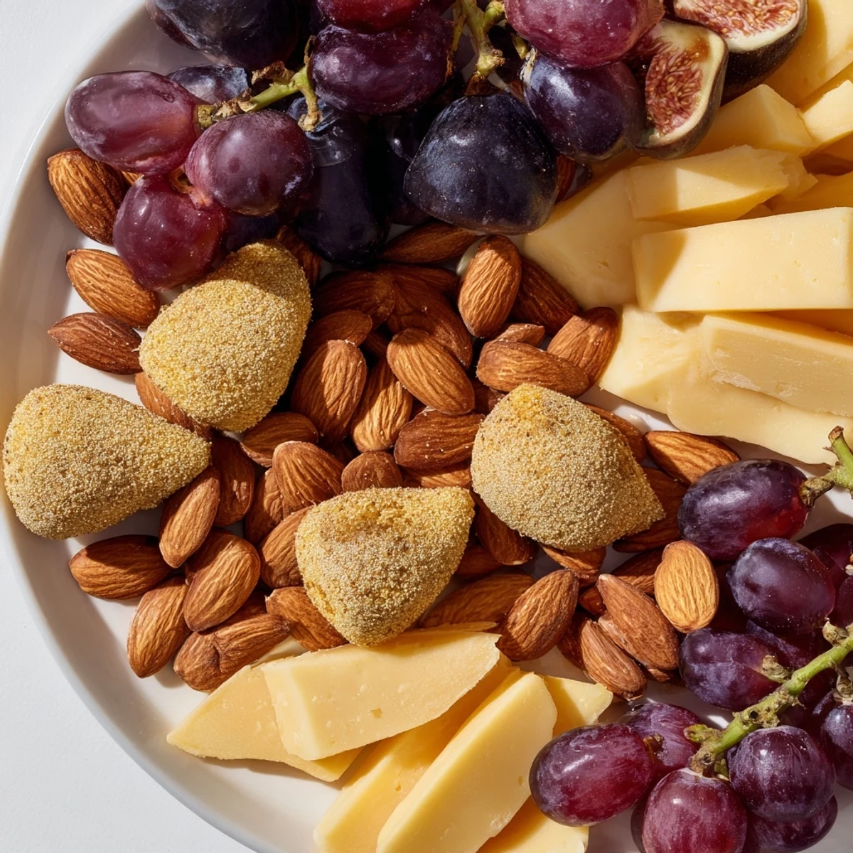 Golden almonds and acorn cheese cutouts create an elegant The Gilded Acorn charcuterie board.