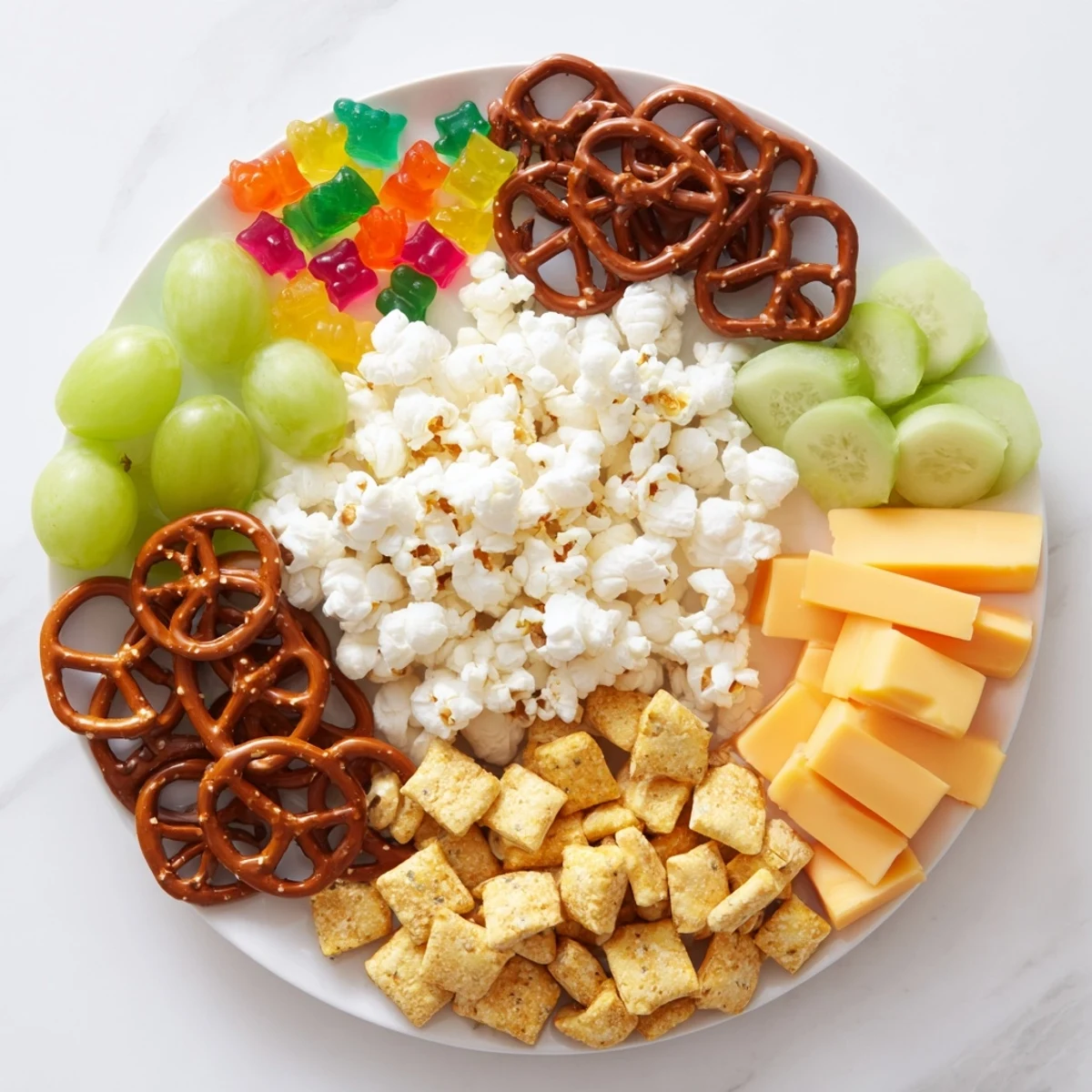 This Movie Night Munchie Board offers a delicious assortment of sweet, savory, and fresh treats to enjoy.