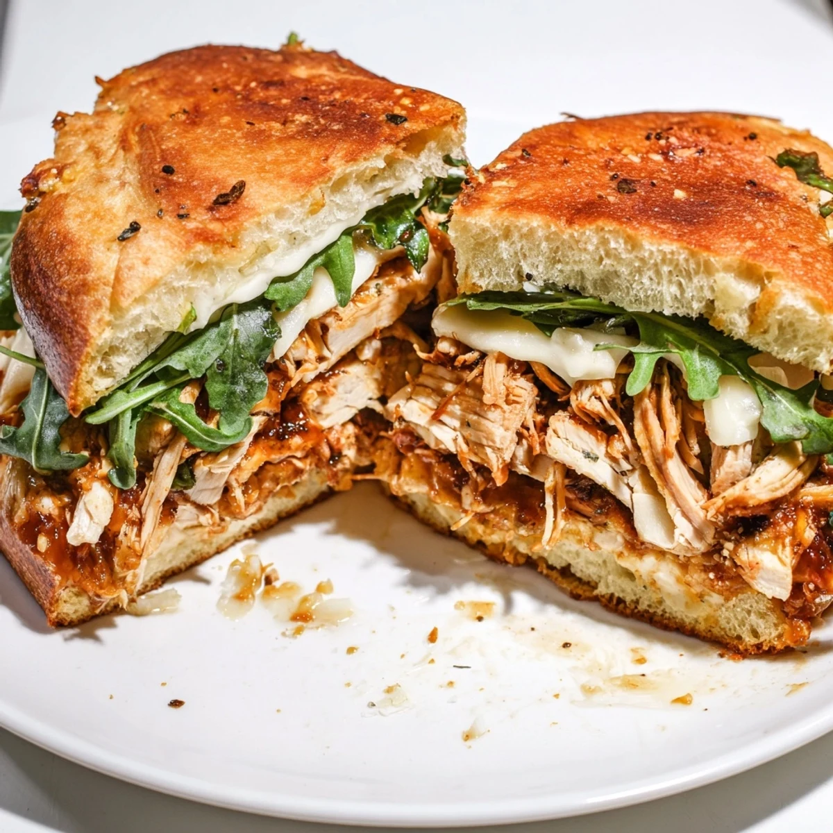 Melted cheese and crispy pizza form this indulgent Leftover Pizza Chicken Sandwich with fresh arugula.