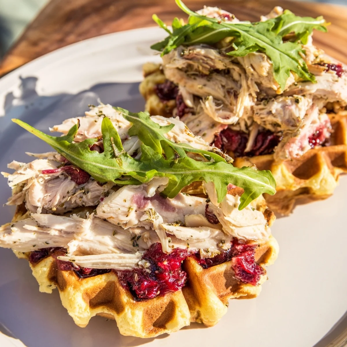 Savory stuffing waffle sliders, brimming with flavorful chicken and tangy cranberry sauce, perfect for sharing.