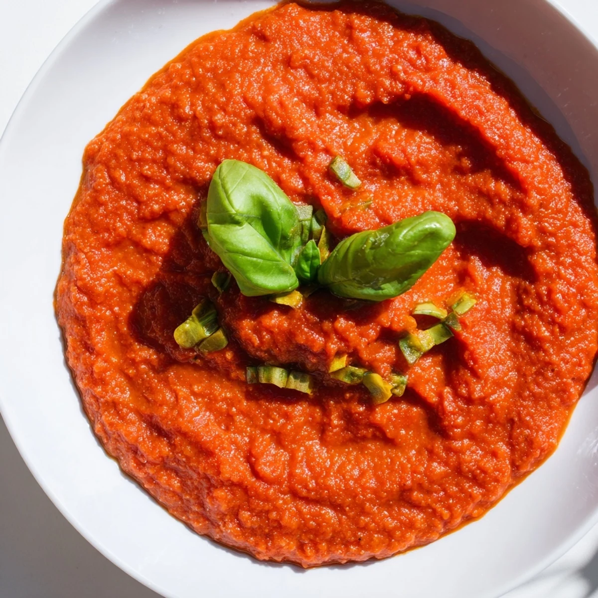 Bright red Veggie-Loaded Tomato Pasta Sauce with a smooth, velvety texture, ready to spoon over your pasta.