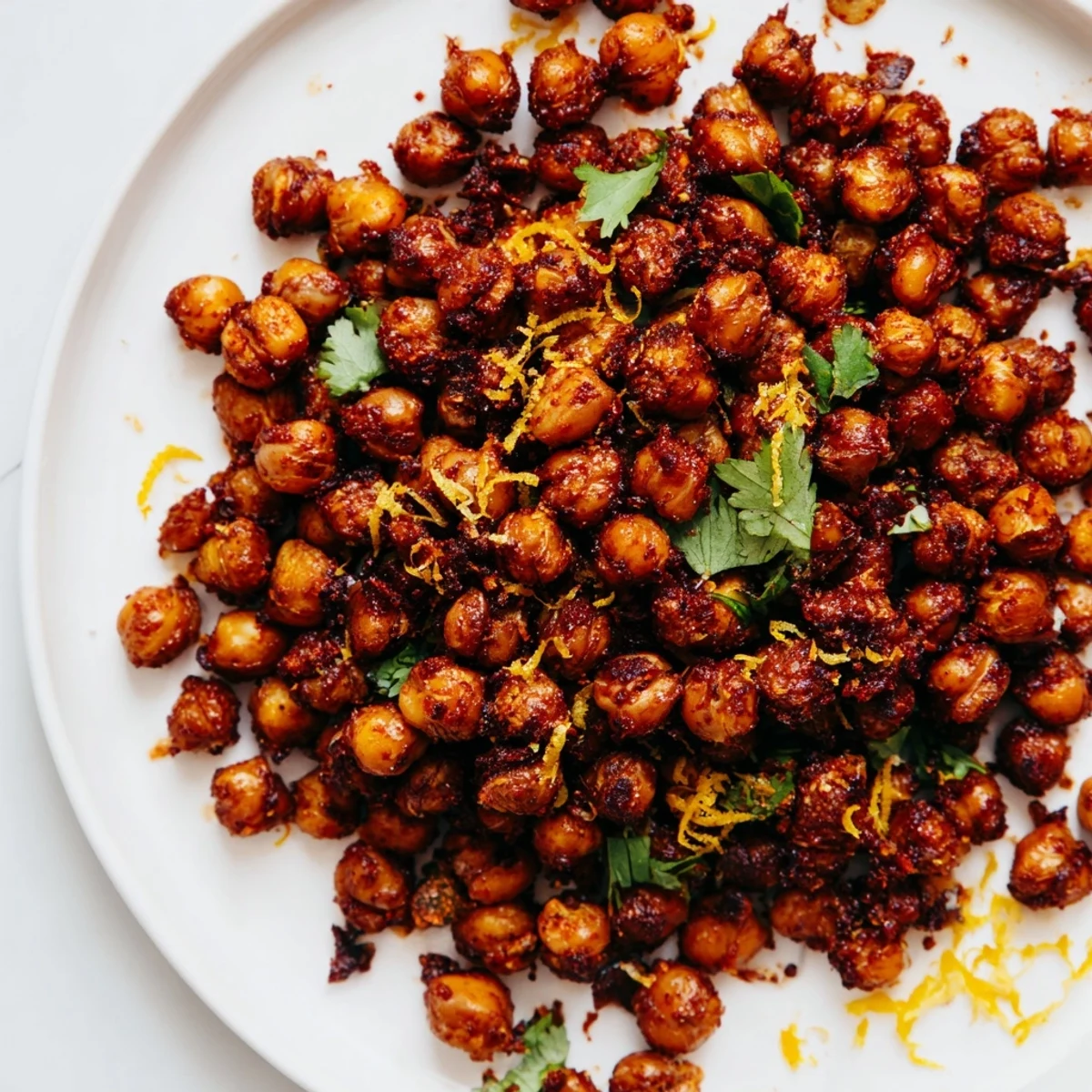 Golden-brown Harissa Chickpea Roast, perfectly crisp, offering a delicious smoky and spicy flavor for snacks.