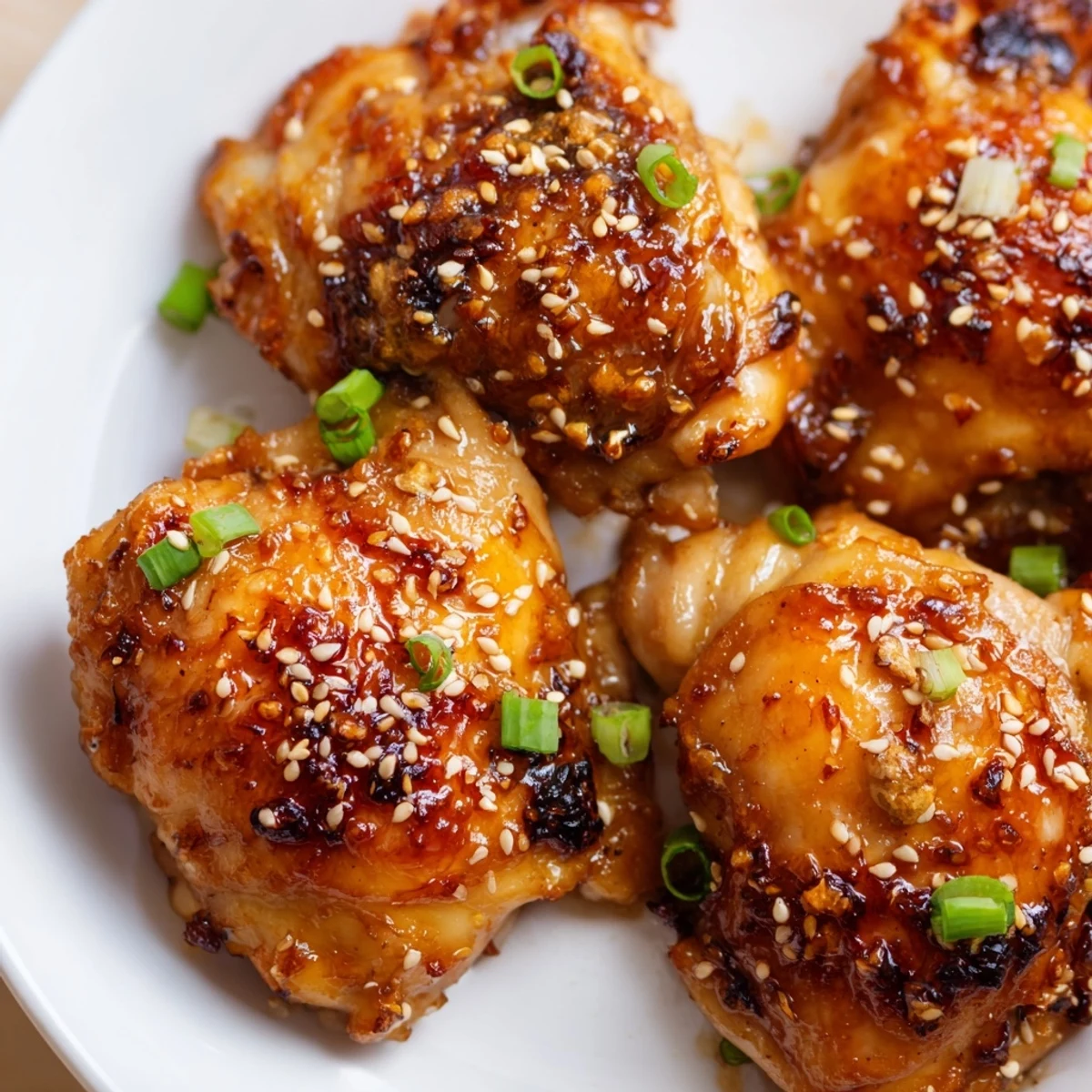 Sizzling golden chicken thighs coated in a sweet and savory honey garlic glaze, ready to serve over steamed rice and vegetables.  