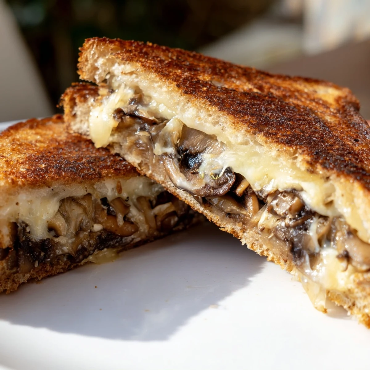 This vegetarian Mushroom Swiss Grilled Cheese features a golden crust and creamy melted Swiss, perfect with a side of tomato soup.