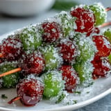 Colorful frozen grape skewers drizzled in lime sugar, offering a bright, sweet-tart snack perfect for hot days and parties.  