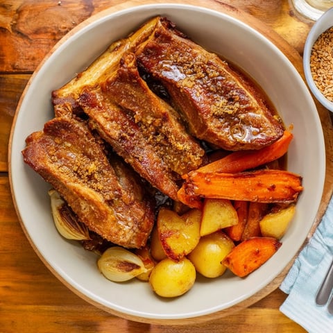 Tender Everyday Family Favorite Pot Roast, presented with savory root vegetables, ready to serve and enjoy.