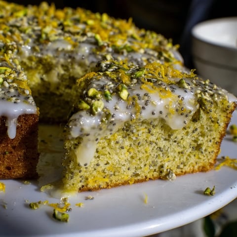 Glorious glazed Lemon Poppy Seed Cake, visually adorned with a bright, tangy lemon glaze, perfect for dessert.