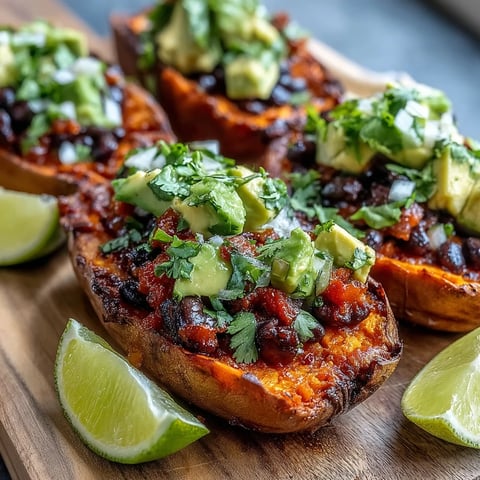 Roasted sweet potatoes topped with smoky chipotle black beans and pico de gallo.