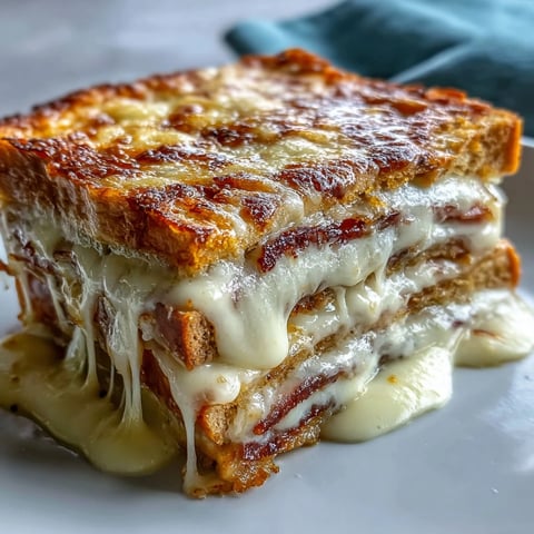 Golden, puffy Croque Monsieur Casserole fresh from the oven, bubbling with melted Gruyère and layers of ham.