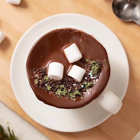 A warm mug of milk melting a milk chocolate Hot Cocoa Bomb with delicious toppings nearby.