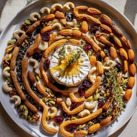 Artfully arranged nuts and seeds create the visually stunning Labyrinth appetizer grazing platter.