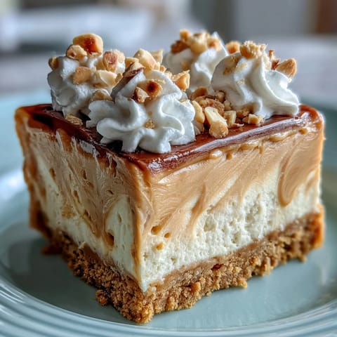 Nutter Butter cheesecake slice reveals creamy peanut butter swirls on a cookie crust.