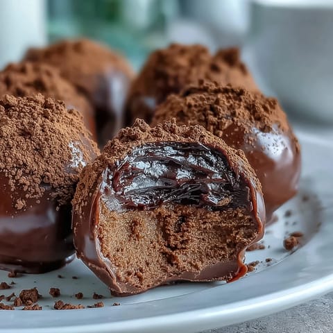 Hojicha Truffles rolled in roasted green tea powder sit on parchment, showcasing their rich, dark chocolate finish.