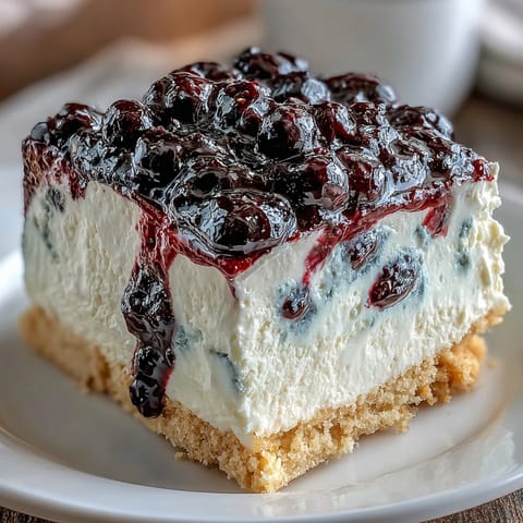 Freshly baked Lemon Blueberry Shortbread Mousse Cake with golden crust, creamy lemon filling, and vibrant blueberry swirls on top.