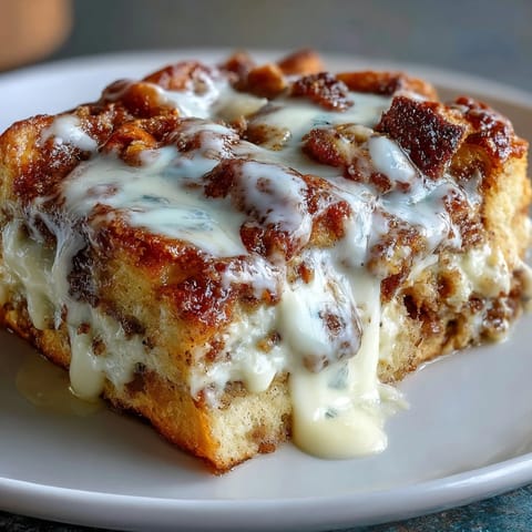 Gooey swirls of cream cheese and cinnamon peek through slices of the Cream Cheese Swirl Cinnamon Roll French Toast Bake.