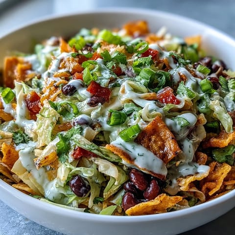 Vibrant Southwestern Frito Cowboy Cabbage salad with crunchy coleslaw, black beans, and Chili Cheese Fritos tossed in smoky chipotle dressing.  