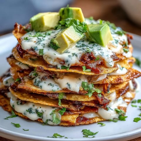 Sheet Pan Salsa Verde Veggie Nachos with Cashew Queso, featuring crispy tortilla chips, roasted peppers, and creamy dairy-free queso.