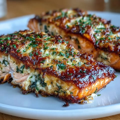 Keto Garlic Parmesan Salmon with Roasted Broccoli and Lemon Wedges, a golden-crusted salmon fillet paired with crispy roasted broccoli and bright lemon slices.