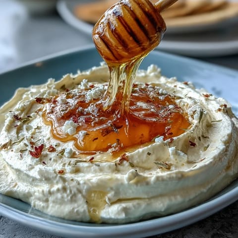 Tangy feta and cream cheese blend whipped until fluffy, drizzled with honey and garnished with lemon zest.  