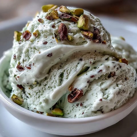 Creamy pistachio gelato with roasted nuts, served in a chilled bowl and garnished with crushed pistachios.
