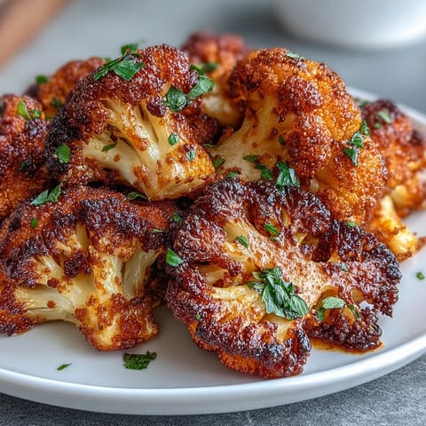 Crispy roasted cauliflower florets tossed in bold, spicy jerk seasoning for a vibrant, vegan side dish.