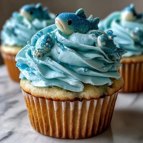 Whimsical Pisces cupcakes topped with fondant fish, perfect for zodiac-themed birthday celebrations.