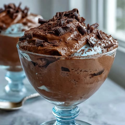 Velvety High-Protein Cottage Cheese Chocolate Mousse topped with fresh berries and a dusting of cocoa powder.