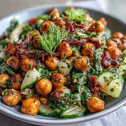 Crunchy Celery and Chickpea Salad with Dijon Vinaigrette in a white bowl, showcasing crisp celery, creamy chickpeas, and a tangy mustard dressing.