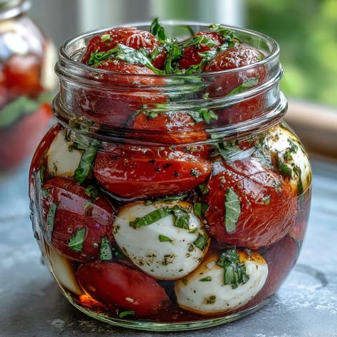 Fresh and flavorful mason jar Caprese salad, perfect for picnics and on-the-go lunches.
