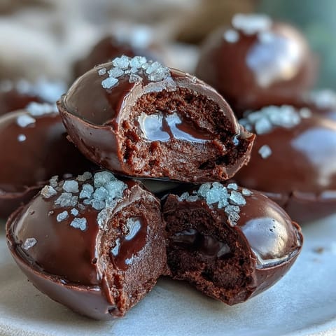 Dark chocolate peanut butter Easter eggs with sea salt, featuring a creamy center and a glossy chocolate shell, ready for spring celebrations.