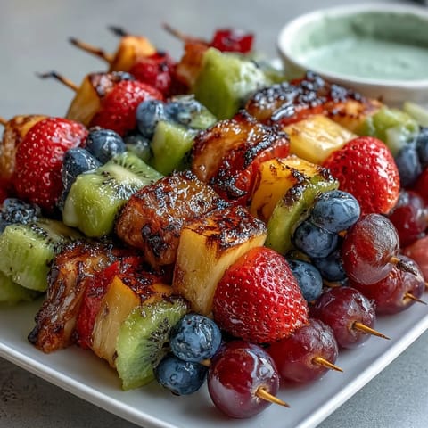 Rainbow Fruit Skewers Honey Dip
