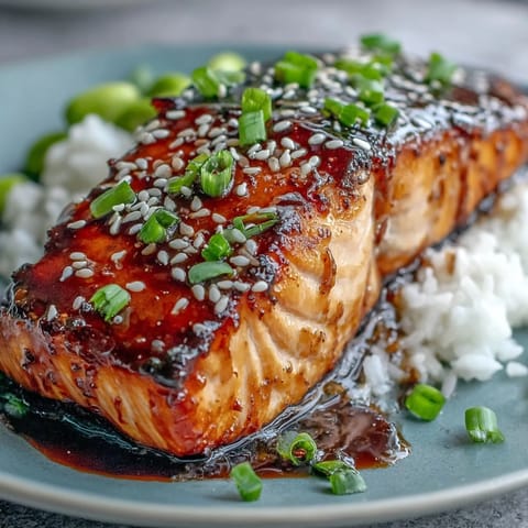Healthy salmon teriyaki bowl with glazed fish, fluffy rice, and crisp cucumber slices, perfect for a balanced meal.