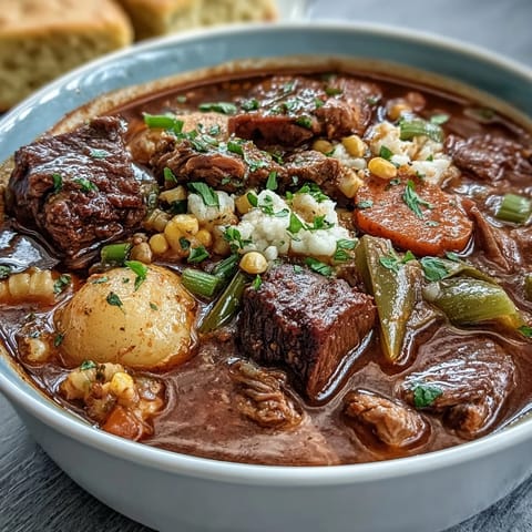 Classic Kentucky Derby Burgoo Stew, brimming with tender meats and vibrant vegetables, perfect for sharing.