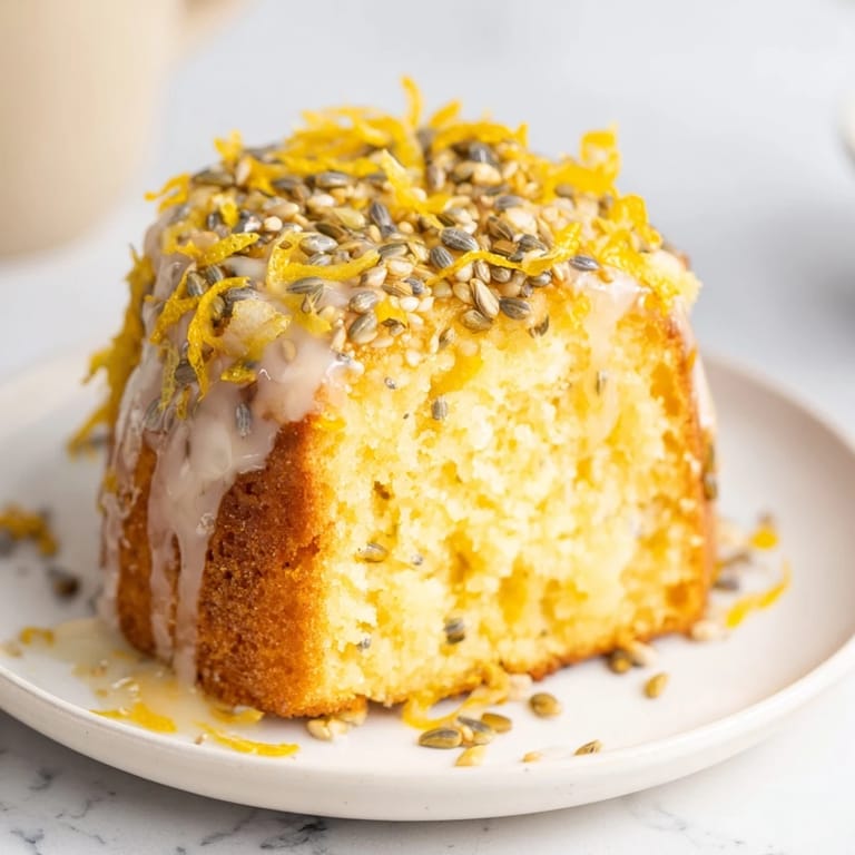 Moist and tender Lemon Poppy Seed Cake, freshly baked, offers a delightful combination of flavors and textures and looks amazing.