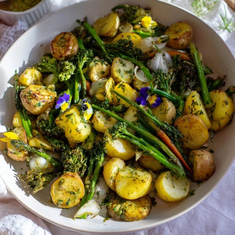 Imagine a beautiful light herb and fern-inspired roasted vegetable platter, a colorful and healthy side dish.