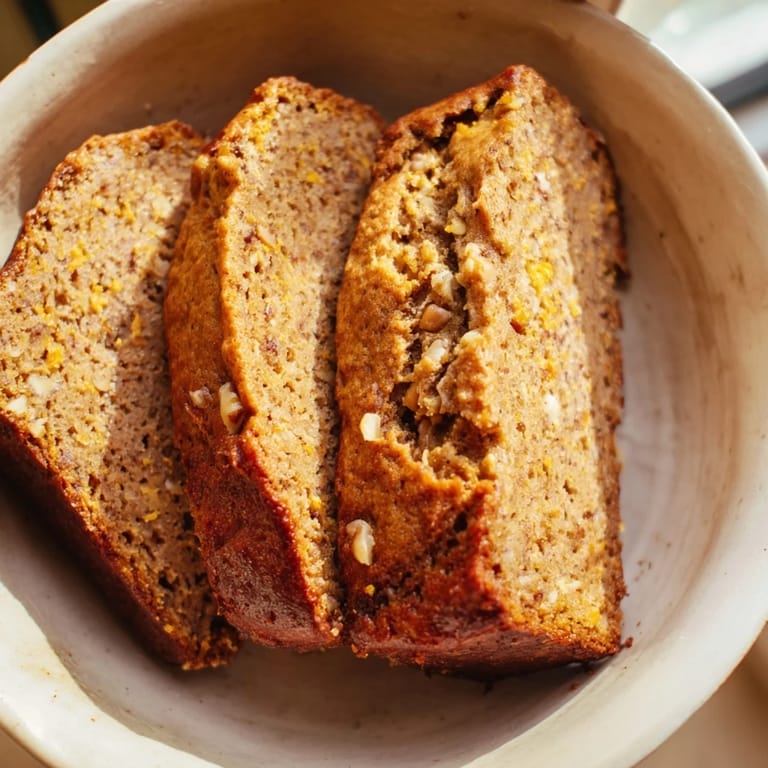 Imagine the aroma! A freshly baked slice of Weekend Cabin-Style Sweet Potato and Pecan Loaf, spiced and delicious.