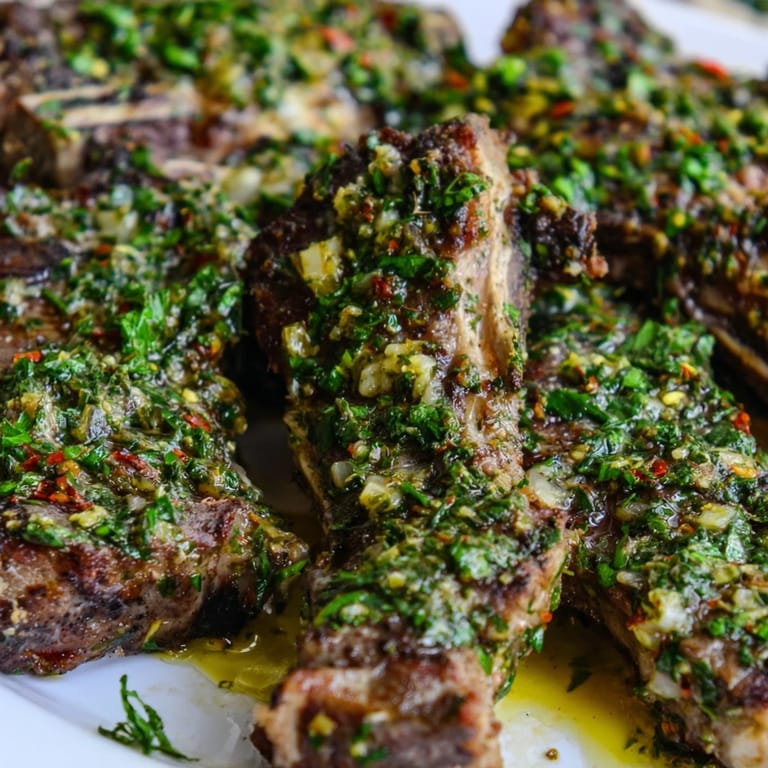 Perfectly cooked Rustic Mint Weeknight Pan-Seared Lamb Chops, featuring a generous coating of fresh mint sauce bursting with flavor.
