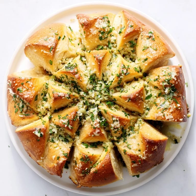 Freshly baked star shaped garlic bread: aromatic and pull-apart, with savory garlic butter and herbs baked in.
