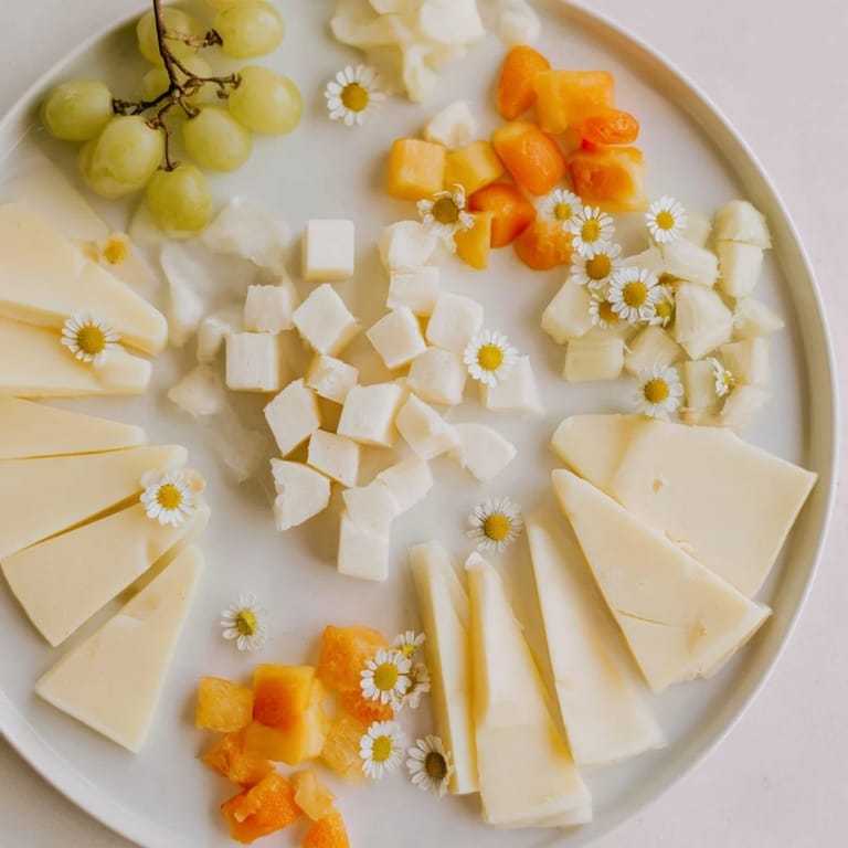 This Bridal Shower Bubbly Board features luscious cheeses, fruit, and bubbles, perfect for celebrating in style.