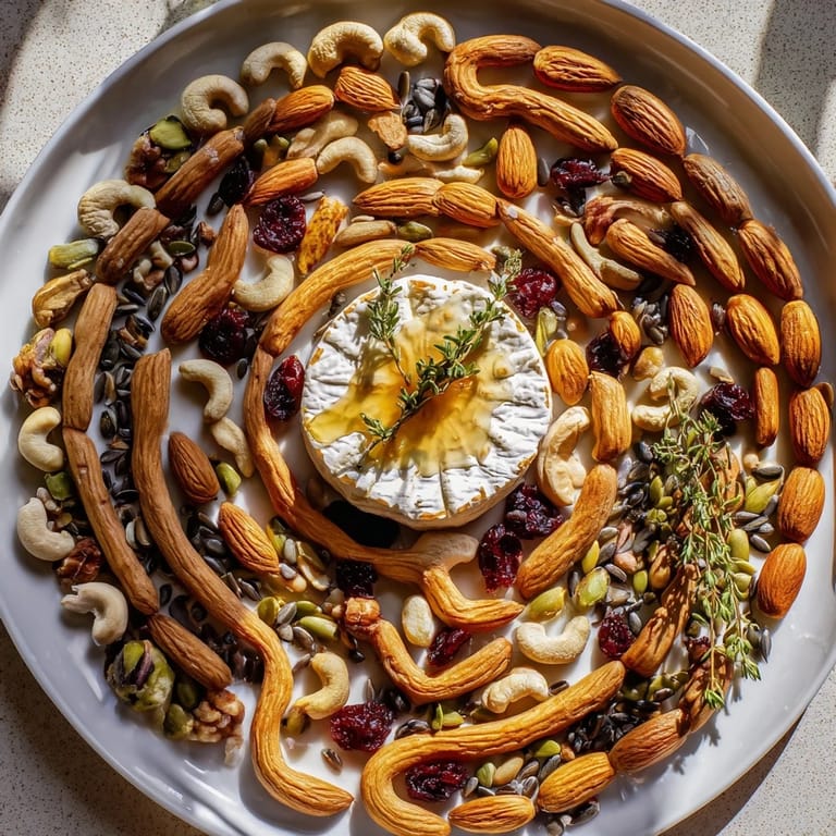 Artfully arranged nuts and seeds create the visually stunning Labyrinth appetizer grazing platter.